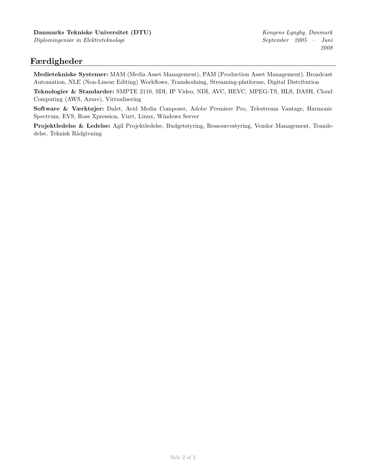 Media Technical Directors/Managers CV in Danish — page 2