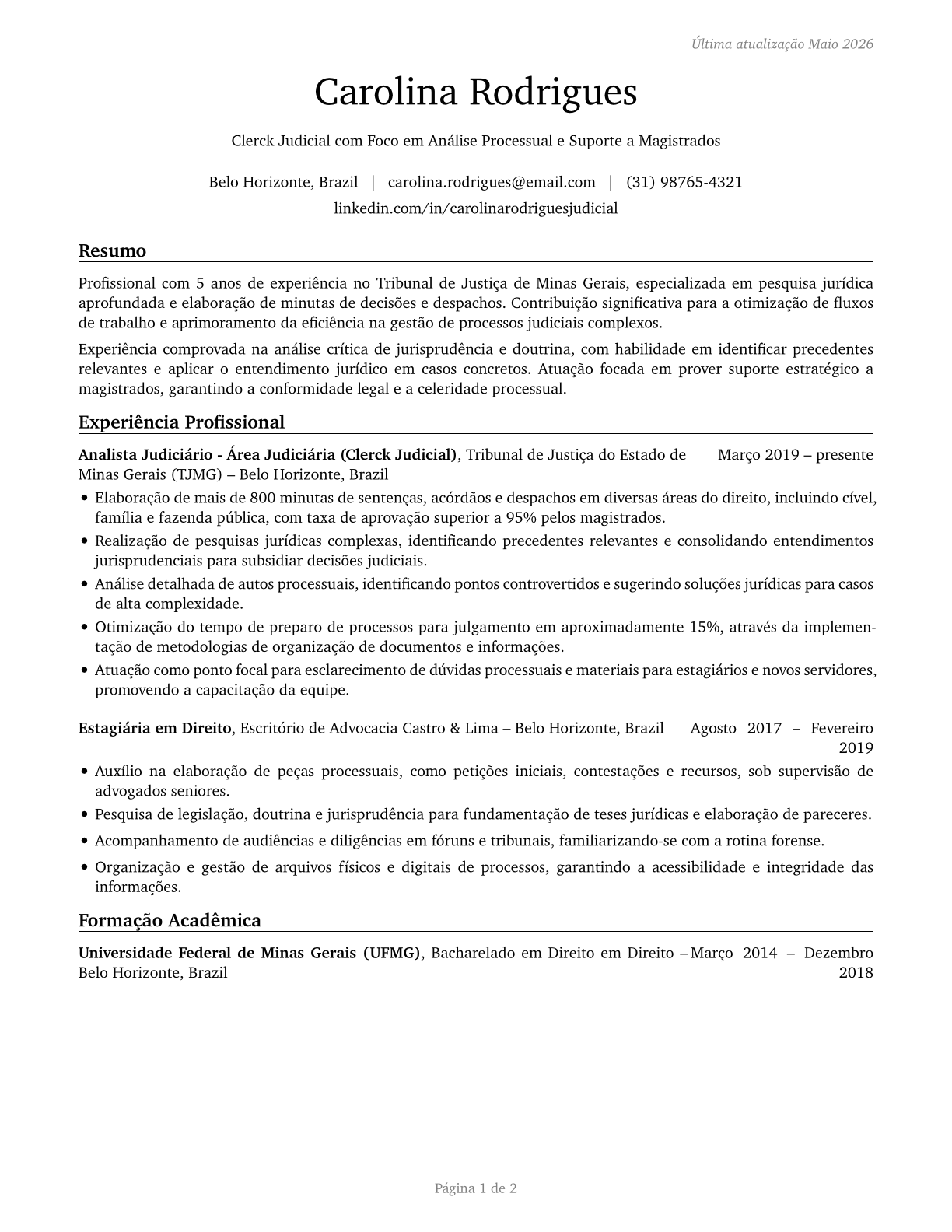Judicial Law Clerks CV in Portuguese — page 1