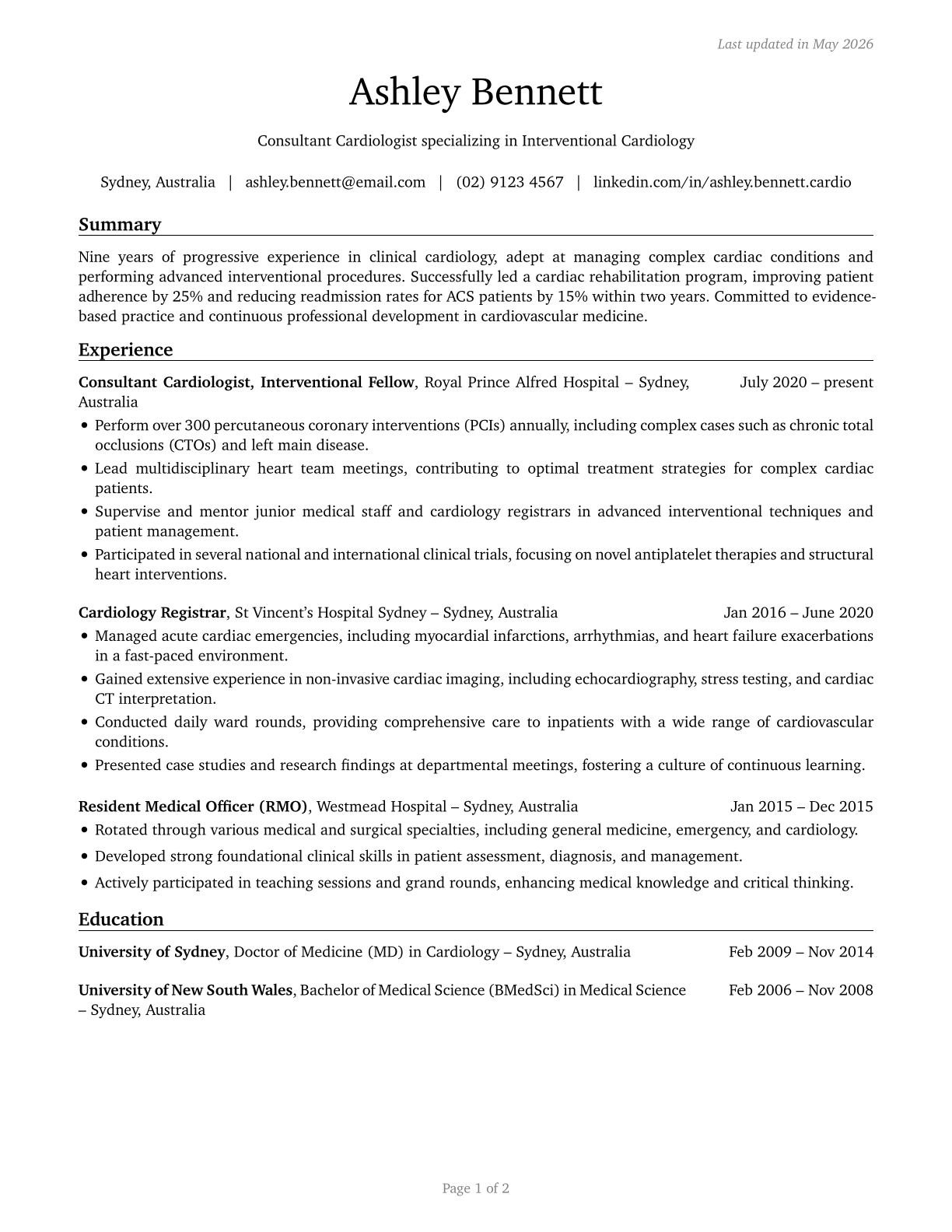 Cardiologists CV in English — page 1