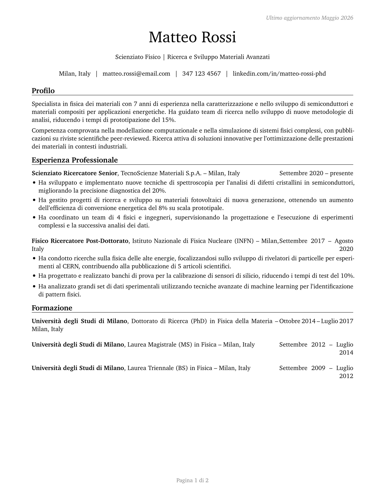 Physical Scientists, All Other CV in Italian — page 1