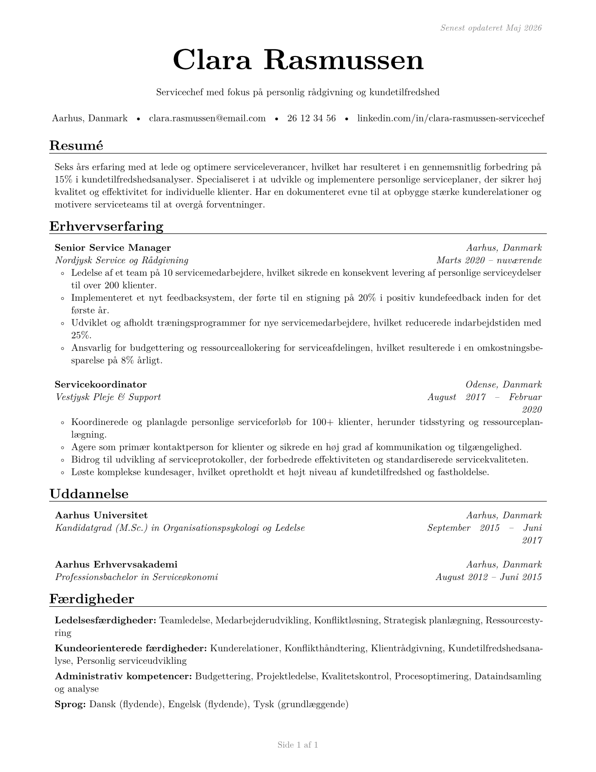 Personal Service Managers, All Other CV in Danish — page 1