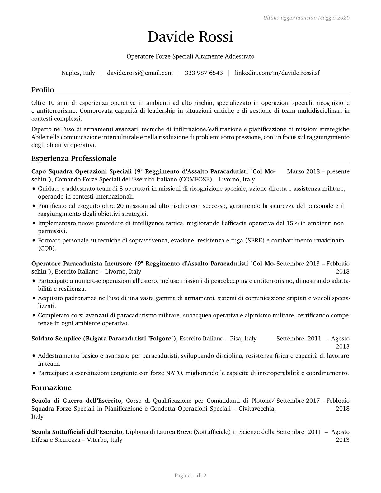 Special Forces CV in Italian — page 1