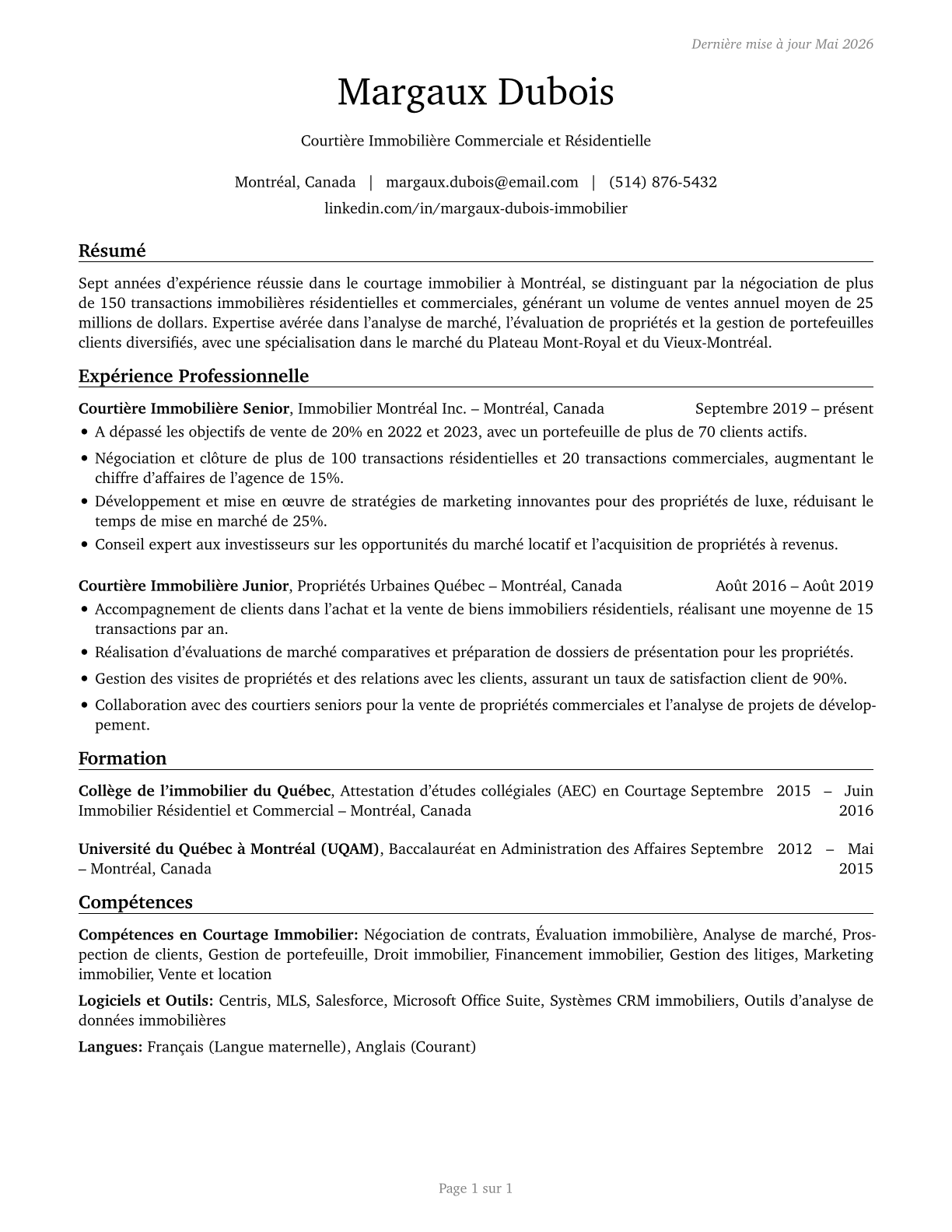 Real Estate Brokers CV in French — page 1