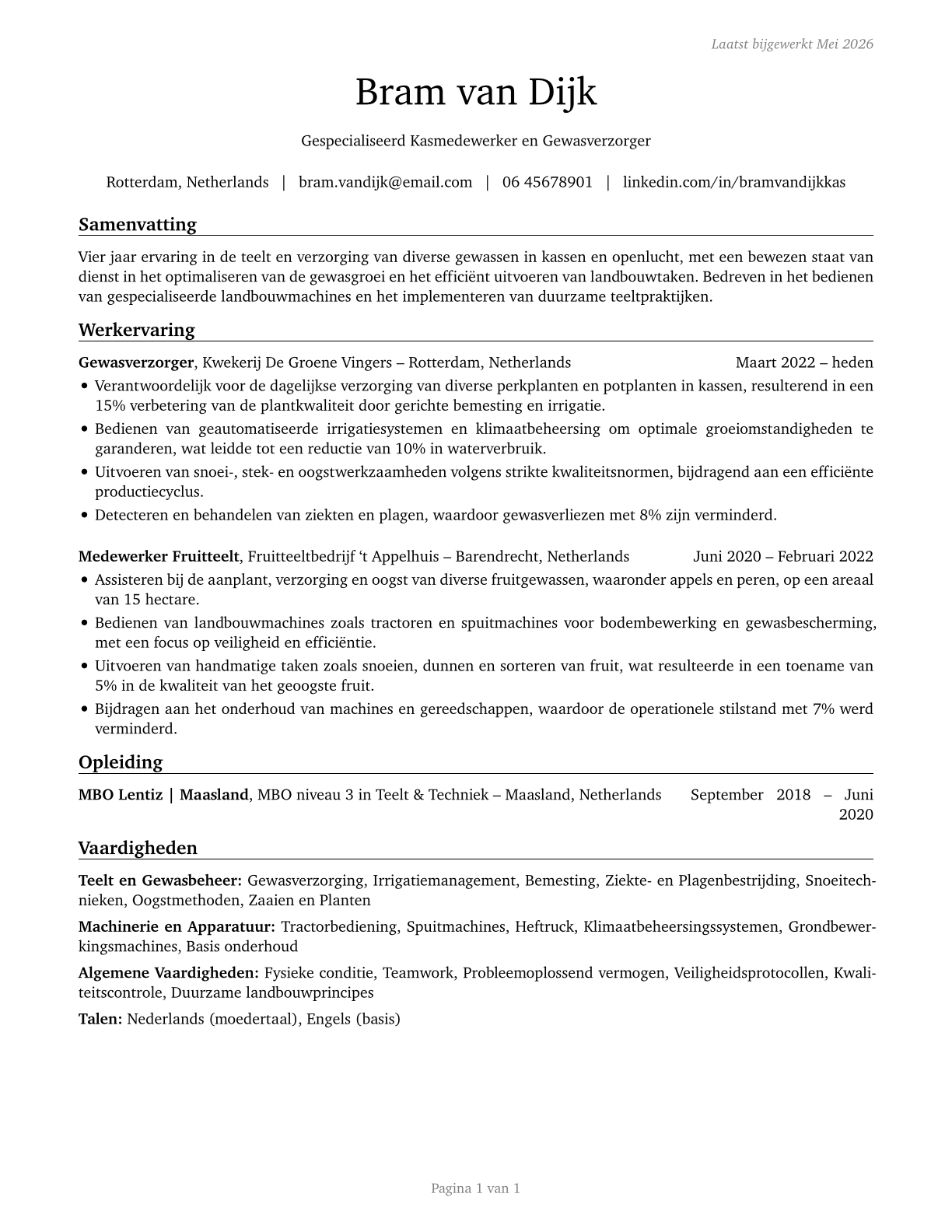 Farmworkers and Laborers, Crop, Nursery, and Greenhouse CV in Dutch — page 1