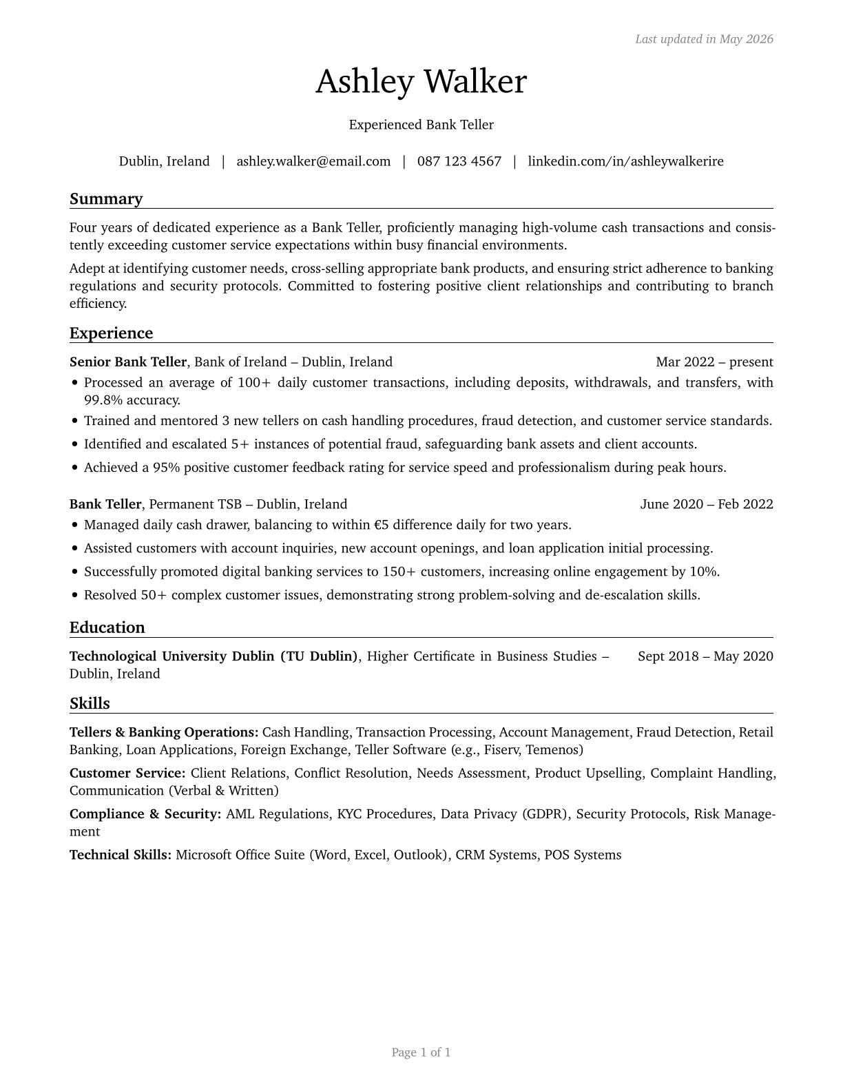 Tellers CV in English — page 1