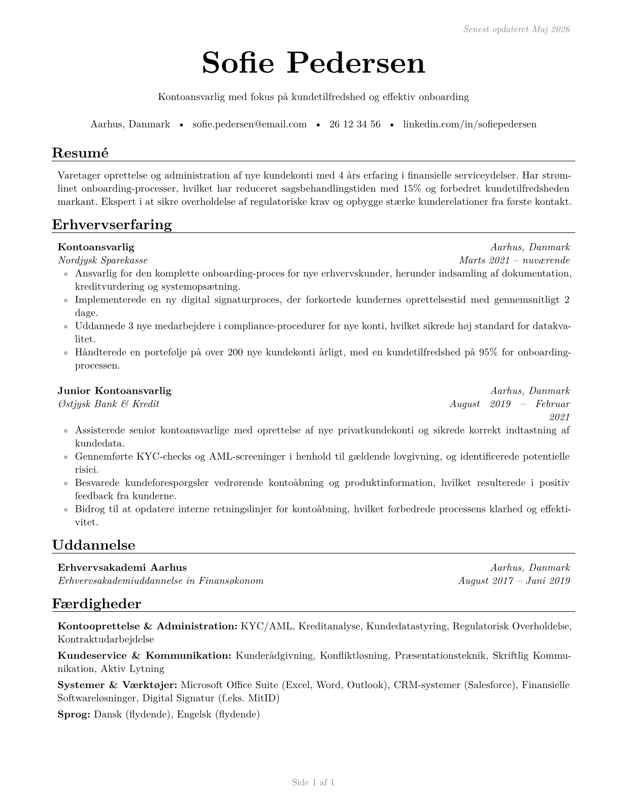 New Accounts Clerks CV in Danish — page 1