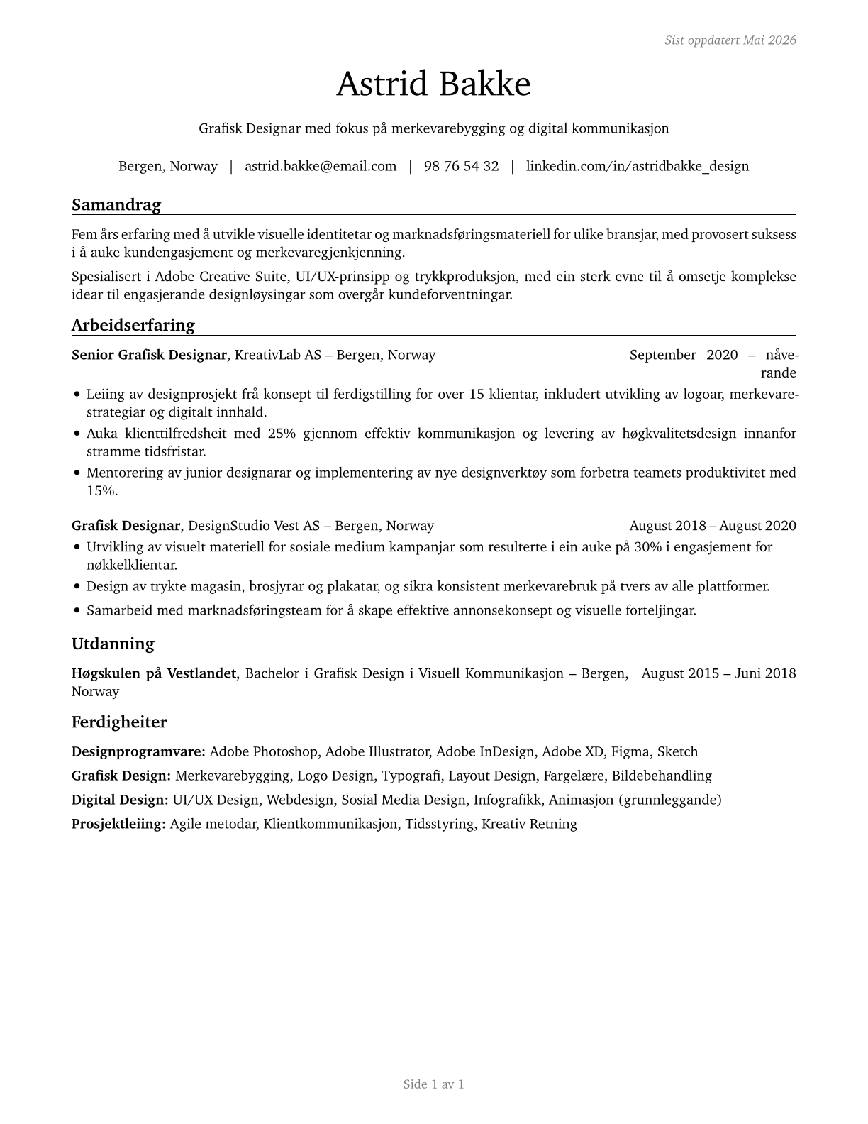 Graphic Designers CV in Norwegian_nynorsk — page 1
