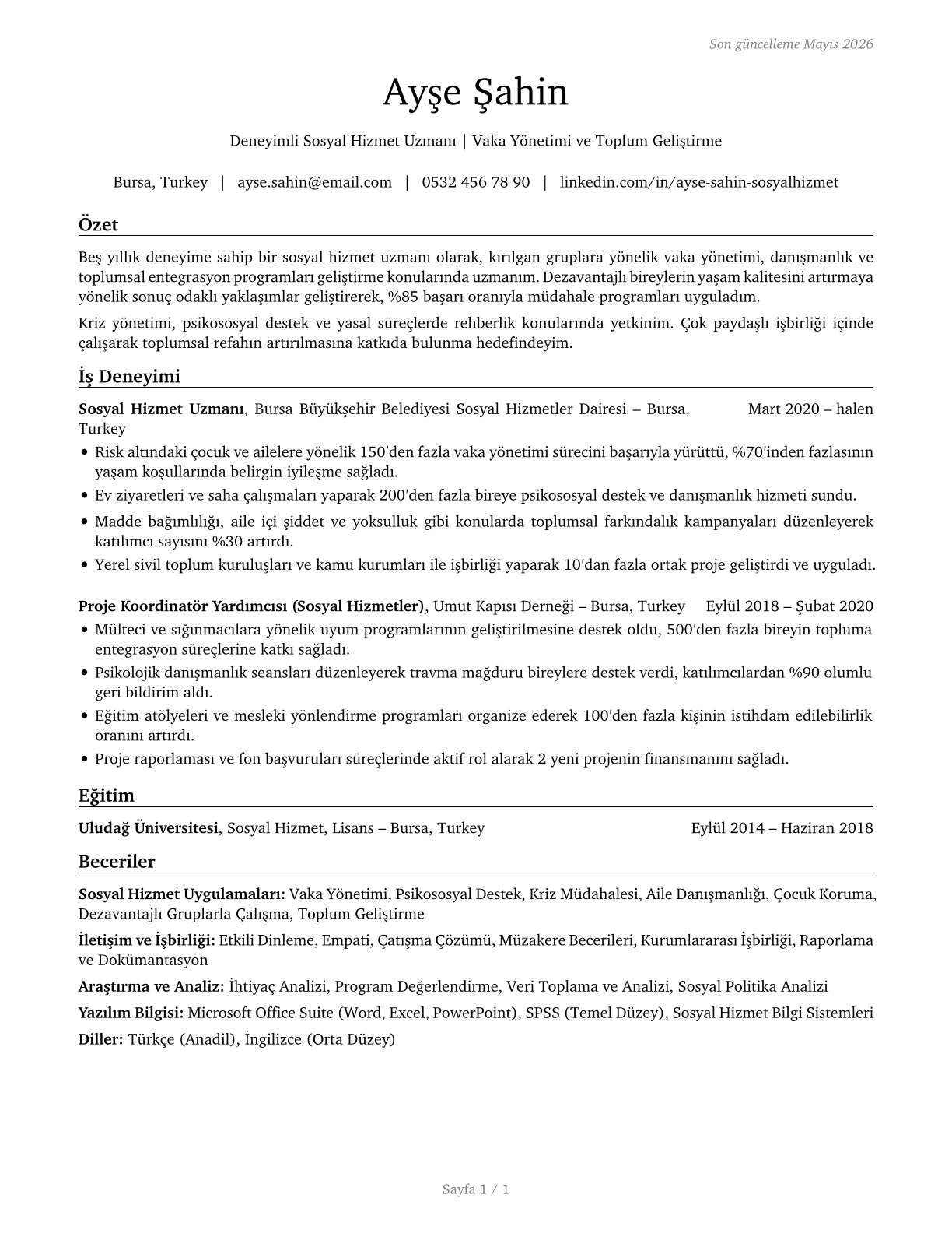 Social Workers, All Other CV in Turkish — page 1