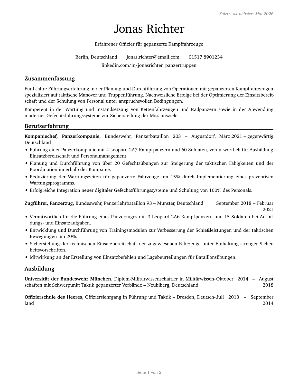 Armored Assault Vehicle Officers CV in German — page 1