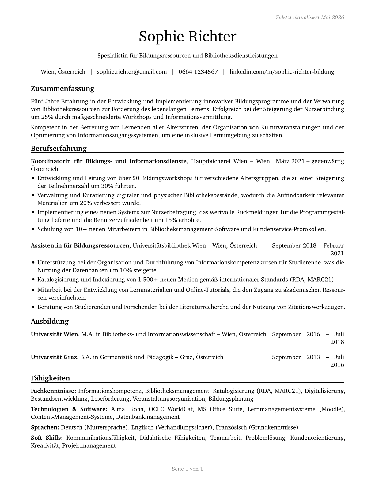 Educational Instruction and Library Workers, All Other CV in German — page 1