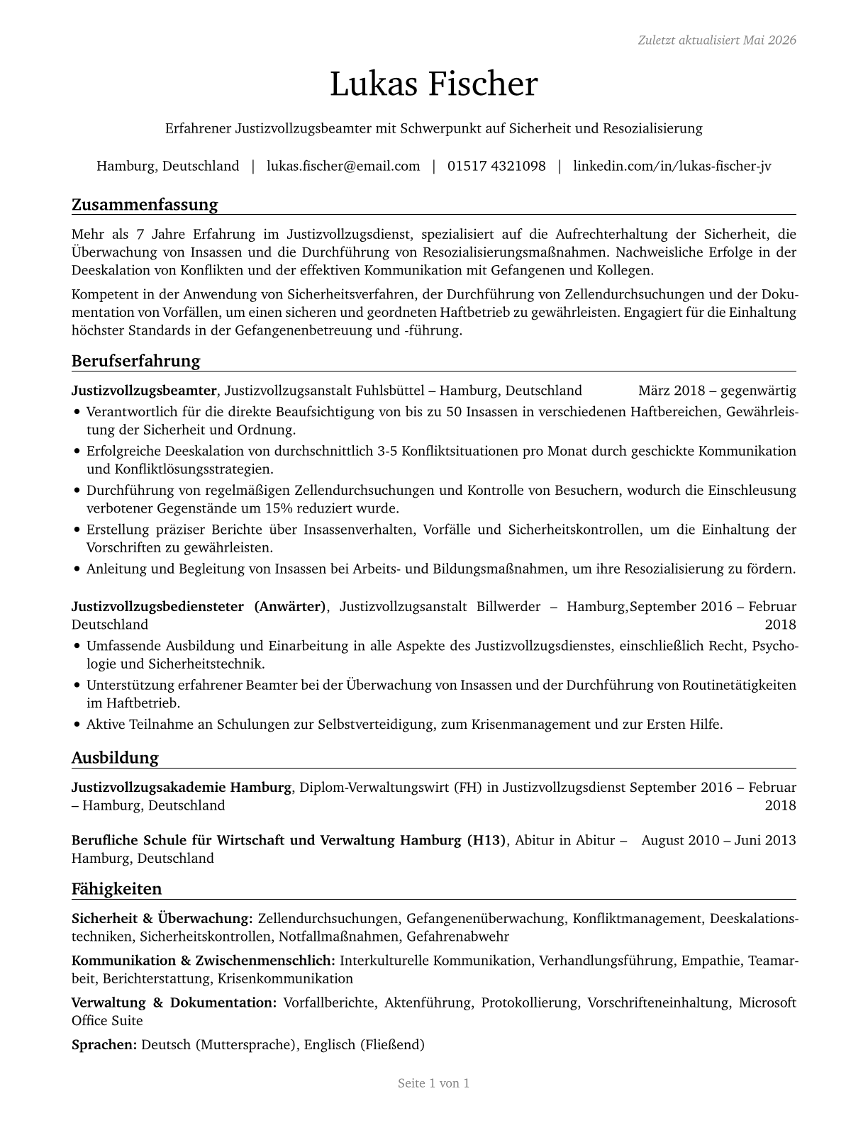 Correctional Officers and Jailers CV in German — page 1