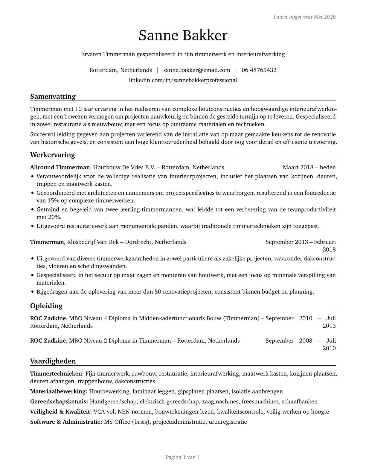 Carpenters CV in Dutch — page 1