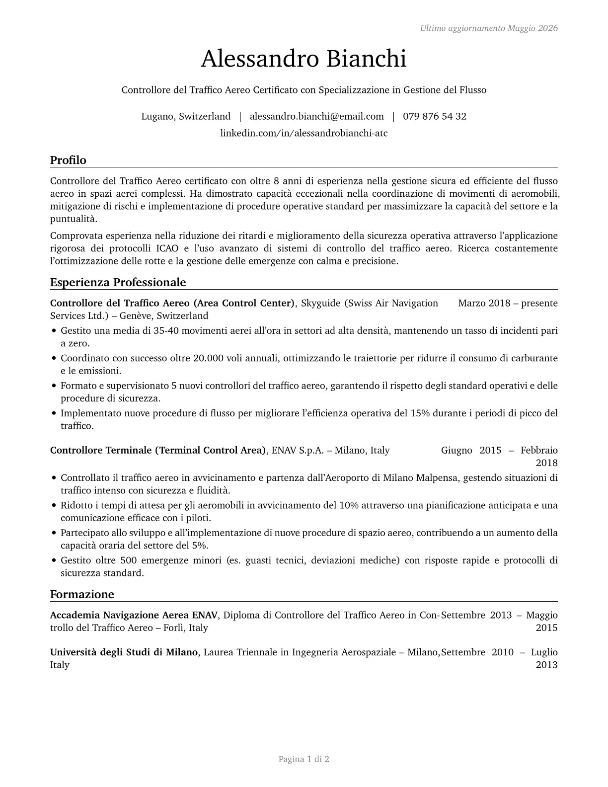 Air Traffic Controllers CV in Italian — page 1