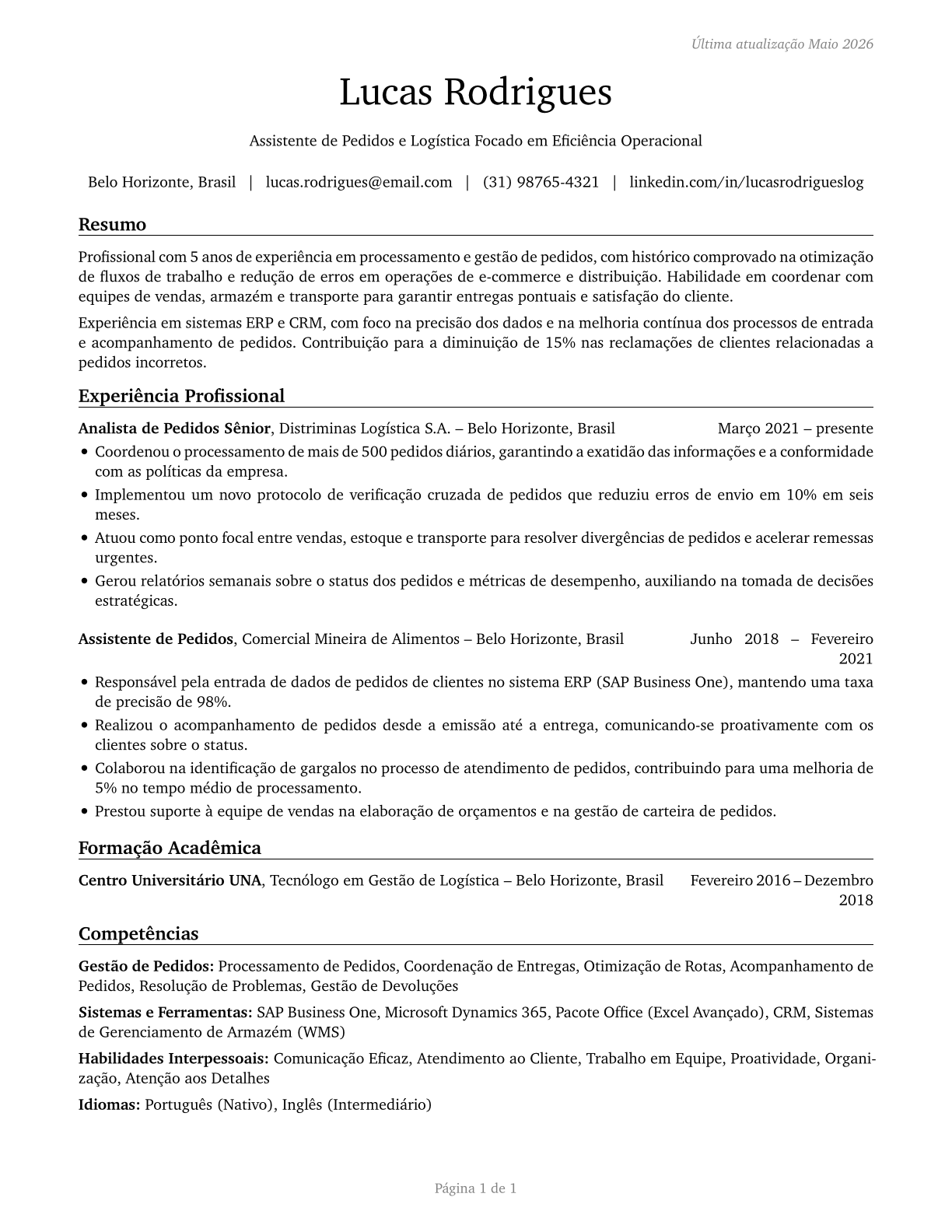 Order Clerks CV in Portuguese — page 1