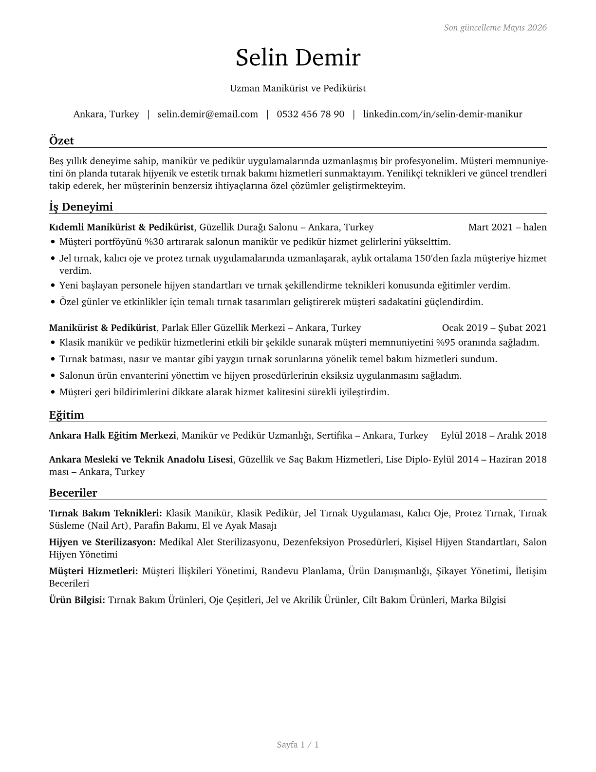 Manicurists and Pedicurists CV in Turkish — page 1