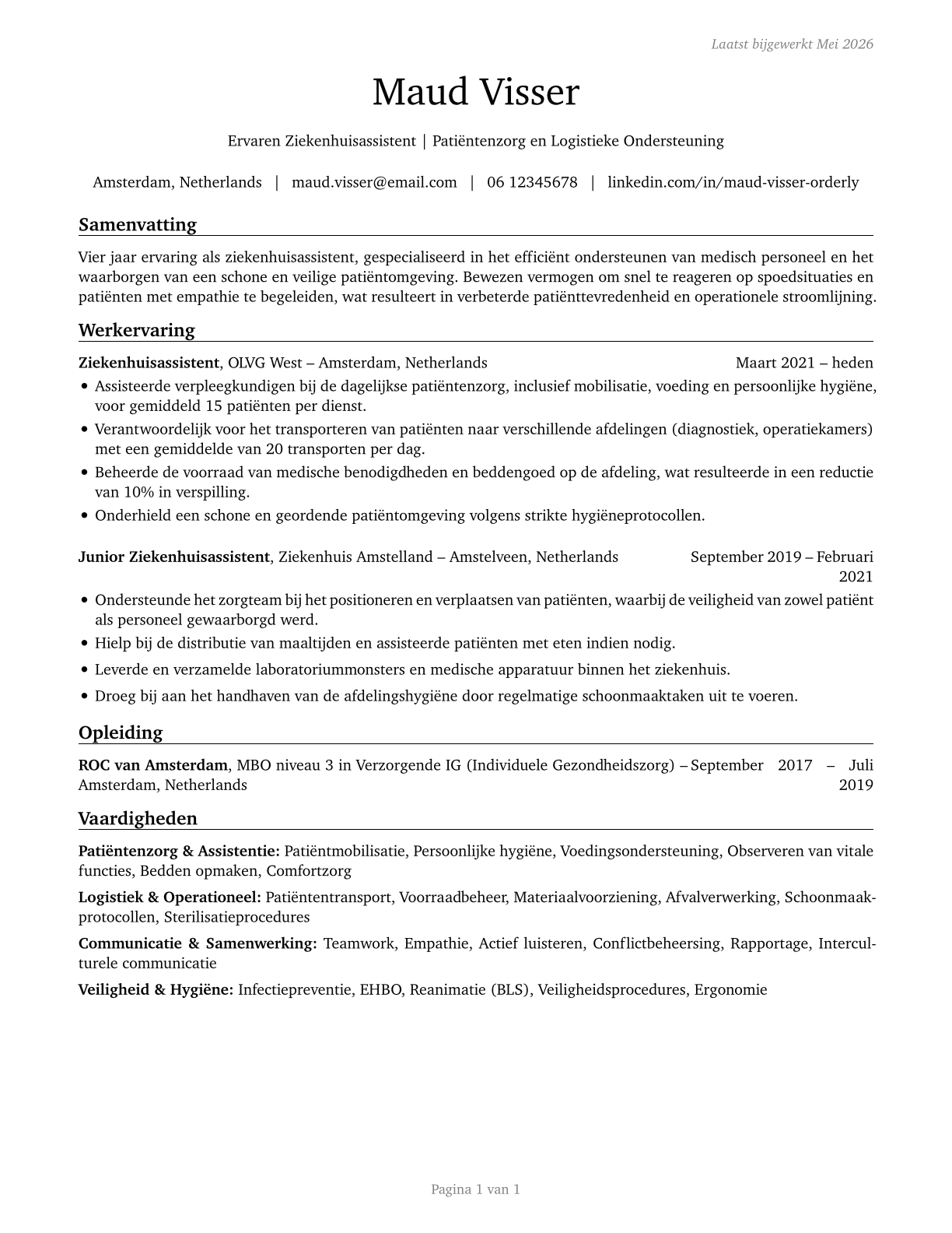 Orderlies CV in Dutch — page 1