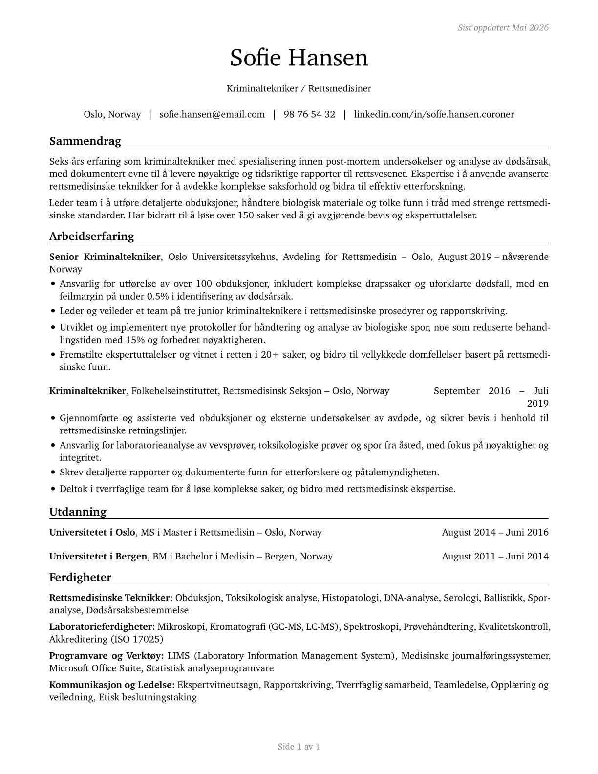 Coroners CV in Norwegian_bokmal — page 1