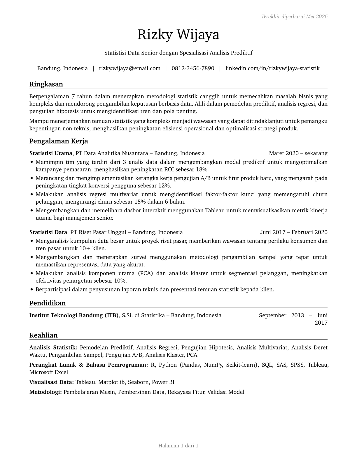 Statisticians CV in Indonesian — page 1