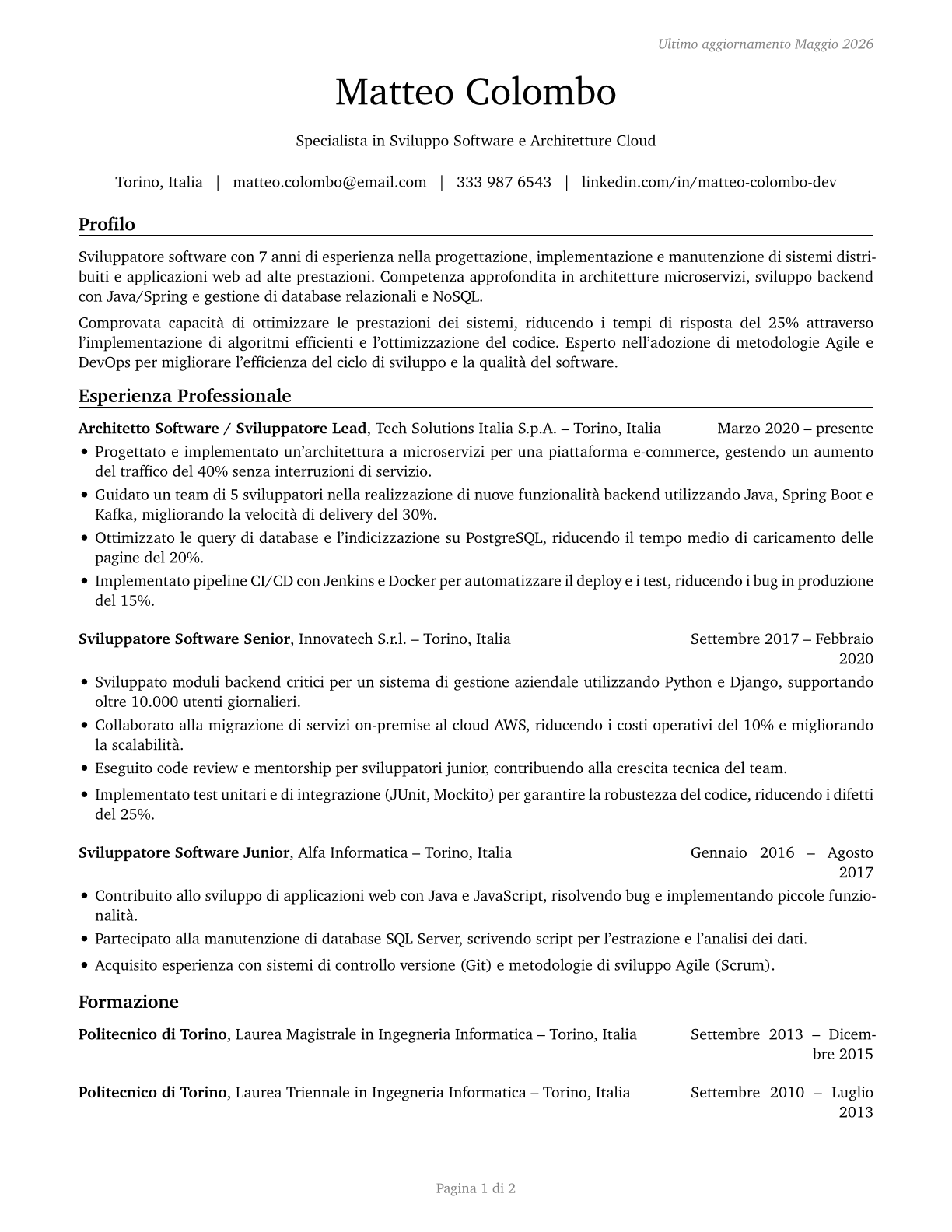 Computer Occupations, All Other CV in Italian — page 1