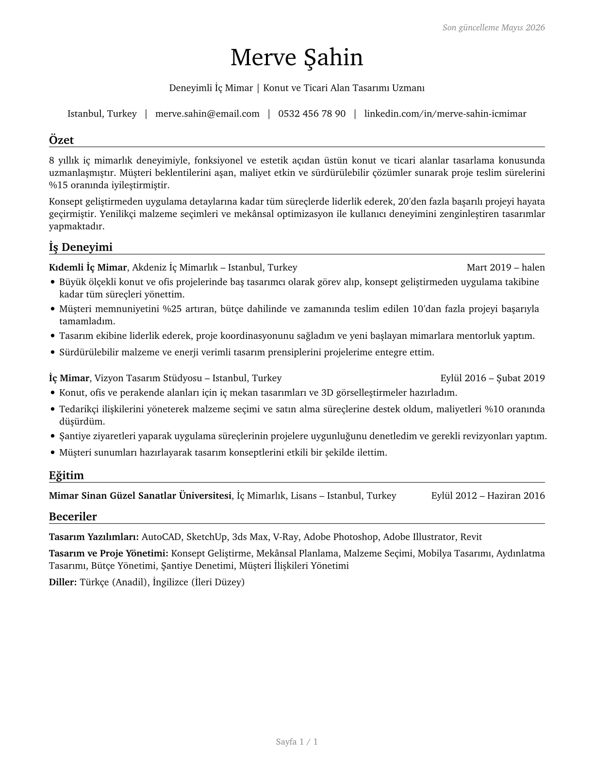 Interior Designers CV in Turkish — page 1