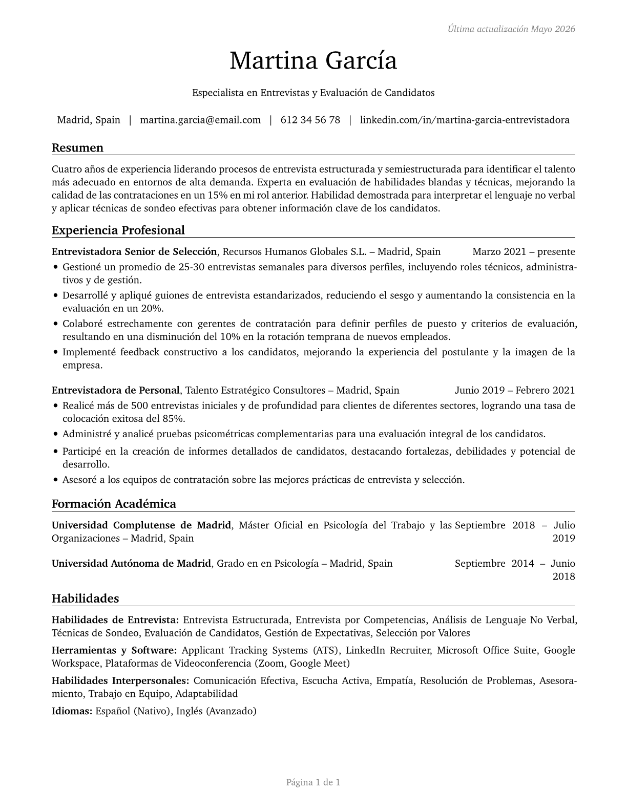 Interviewers, Except Eligibility and Loan CV in Spanish — page 1