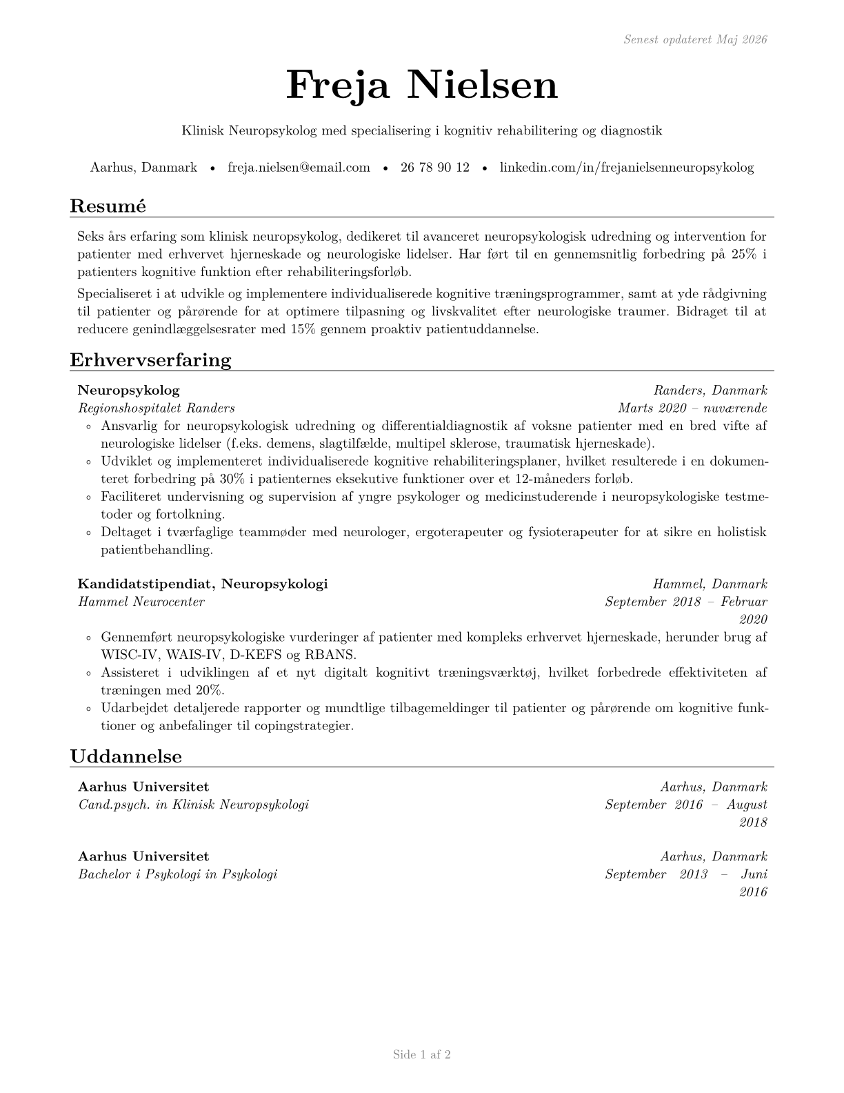 Neuropsychologists CV in Danish — page 1