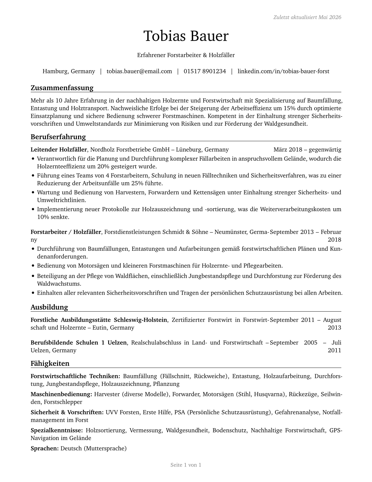 Logging Workers, All Other CV in German — page 1