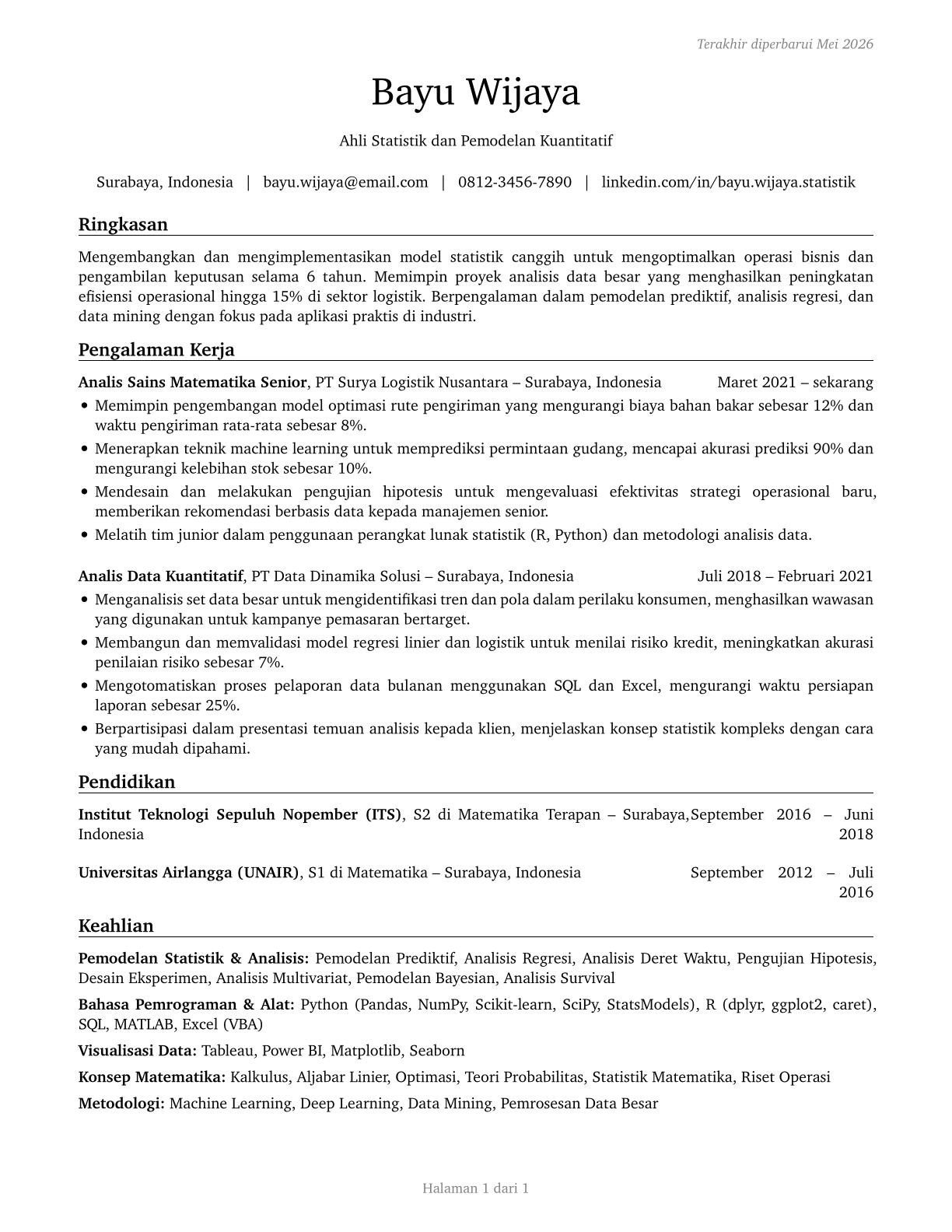 Mathematical Science Occupations, All Other CV in Indonesian — page 1