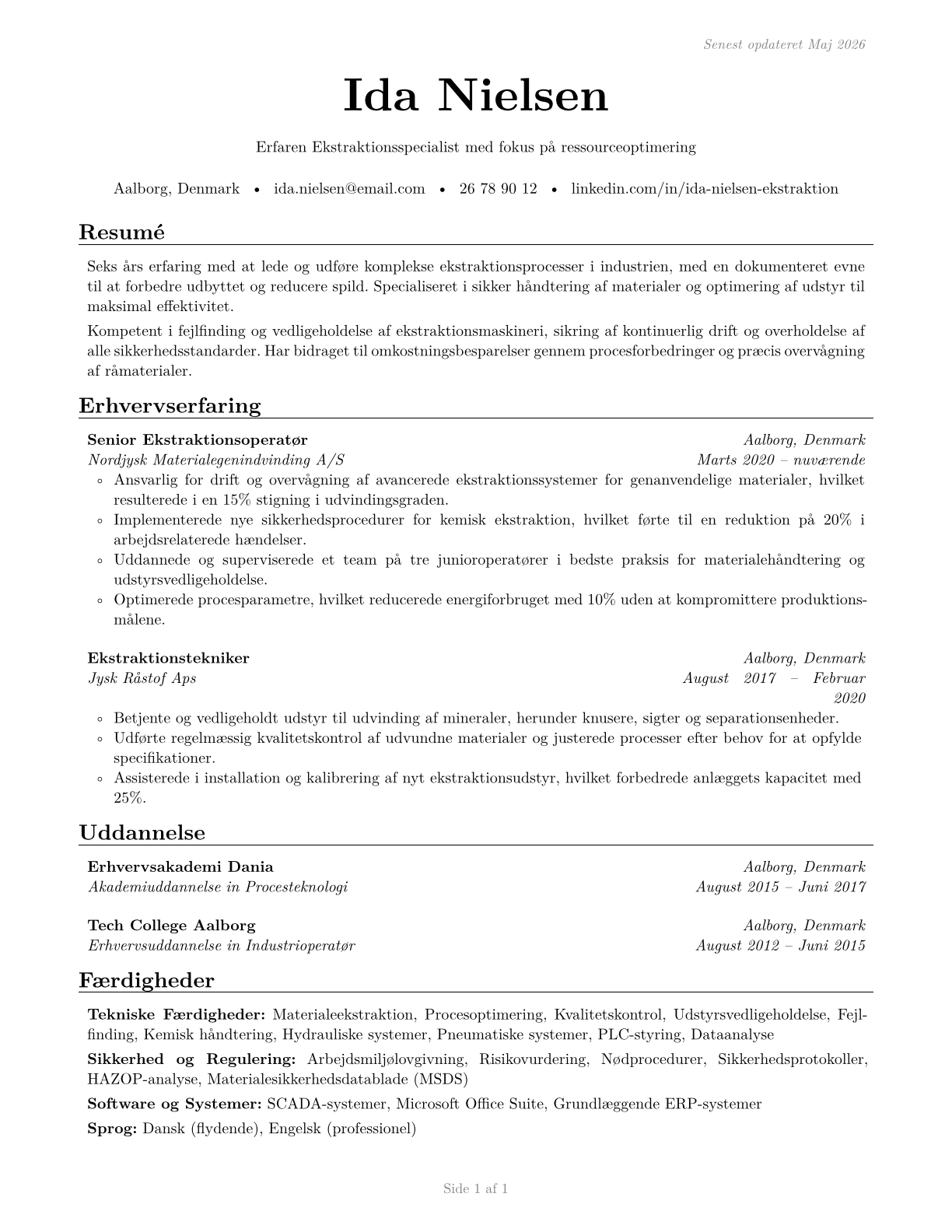 Extraction Workers, All Other CV in Danish — page 1
