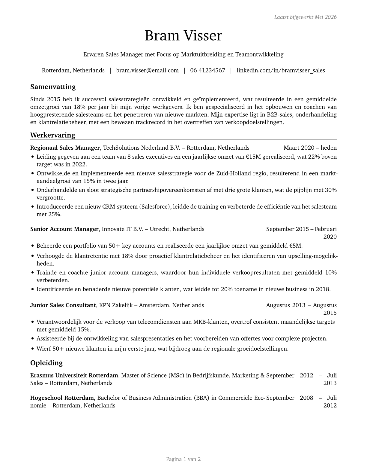 Sales Managers CV in Dutch — page 1