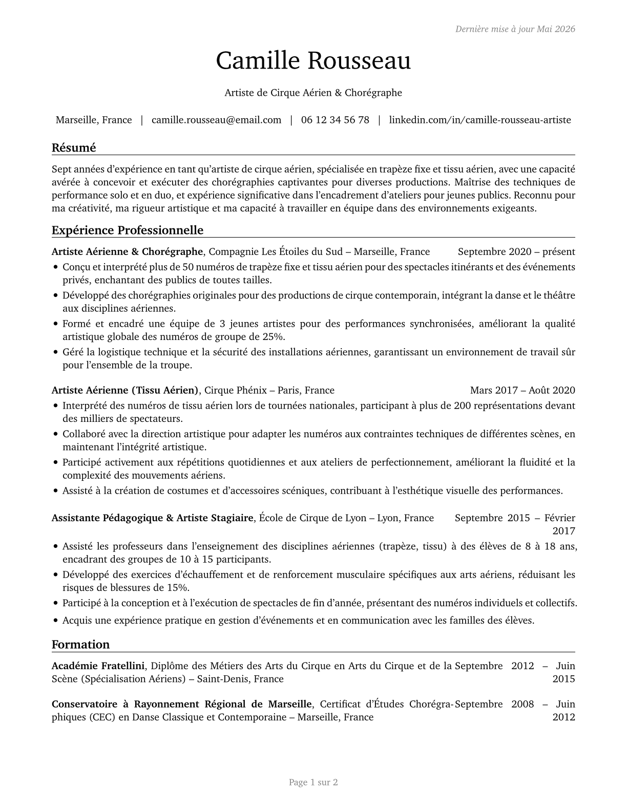 Entertainers and Performers, Sports and Related Workers, All Other CV in French — page 1
