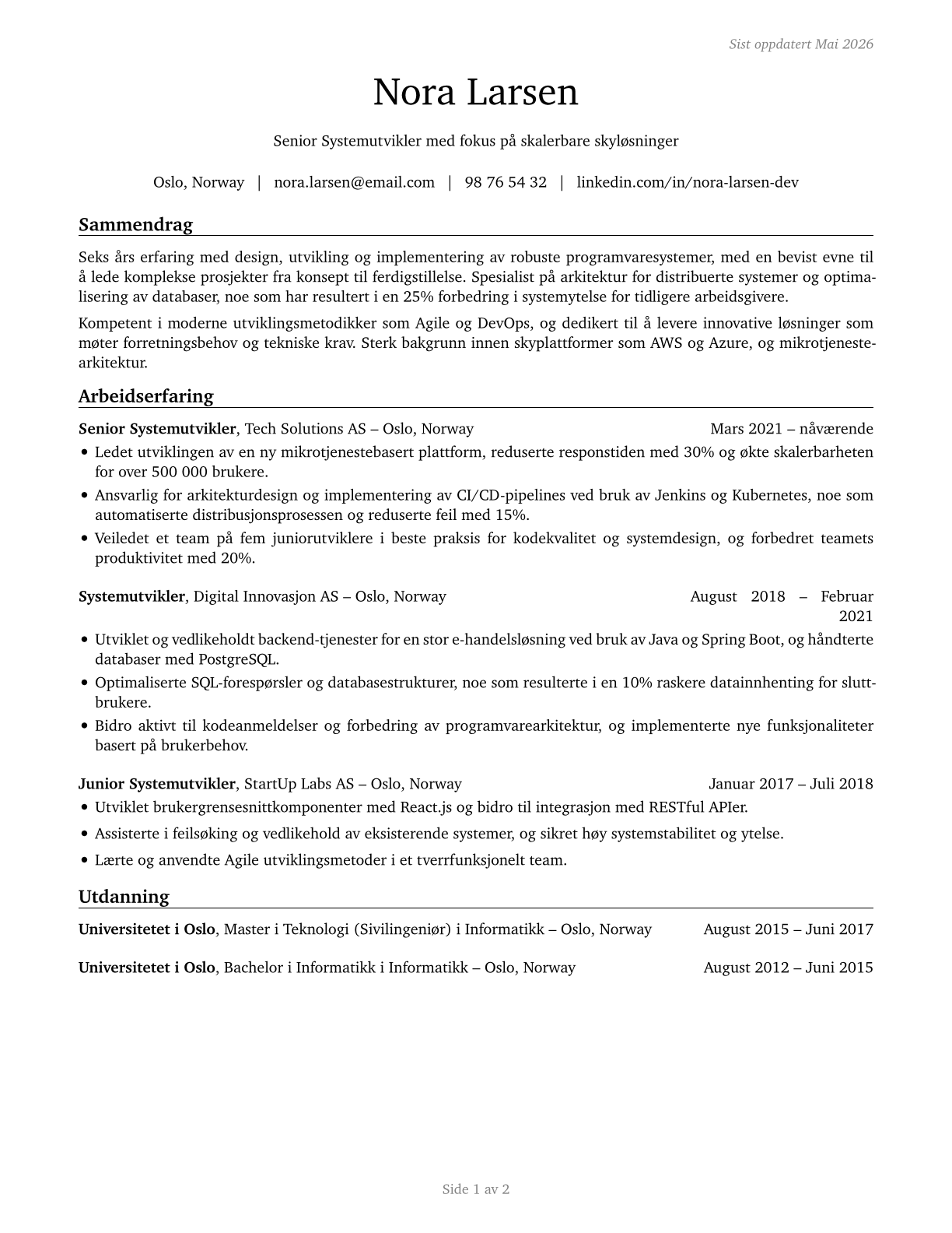 Computer Occupations, All Other CV in Norwegian_bokmal — page 1
