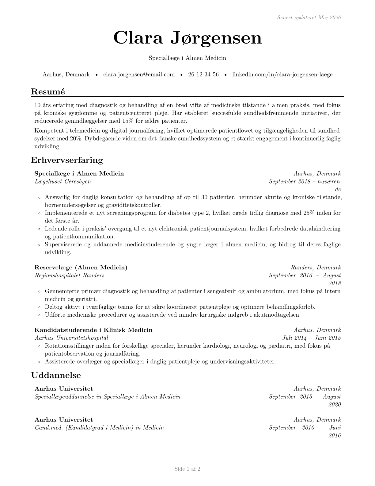 Family Medicine Physicians CV in Danish — page 1