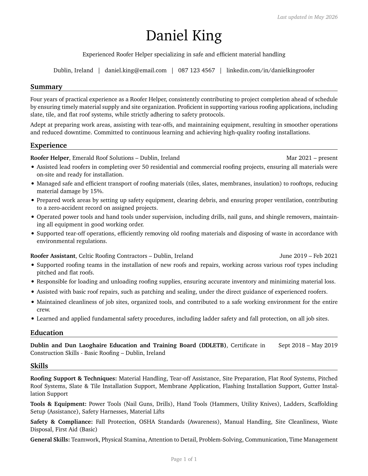 Helpers--Roofers CV in English — page 1