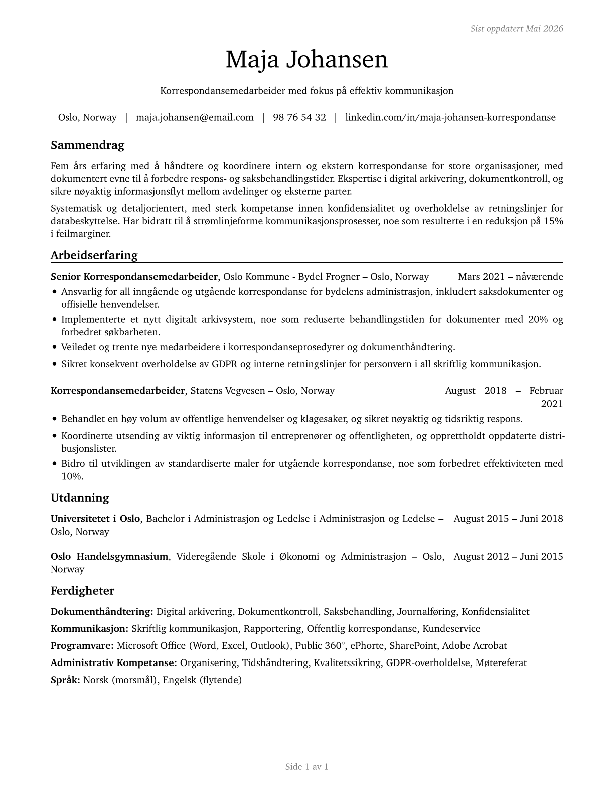 Correspondence Clerks CV in Norwegian_bokmal — page 1