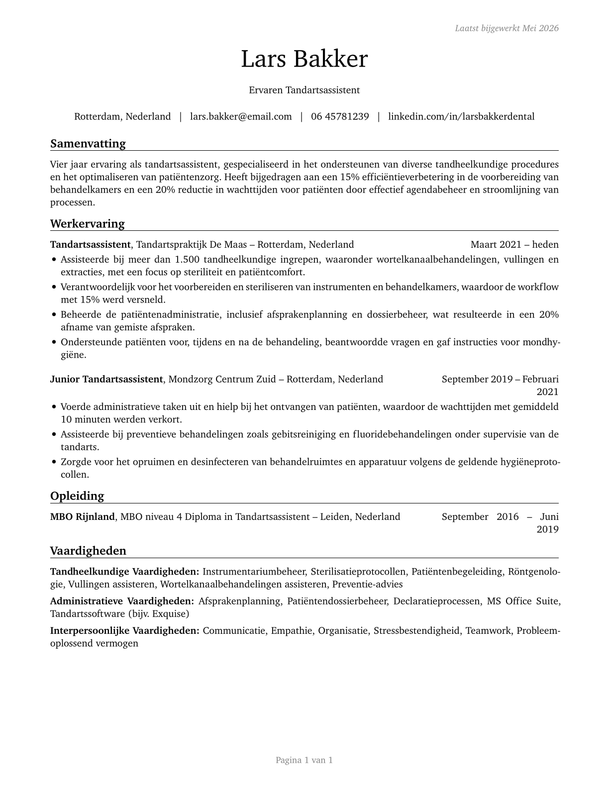 Dental Assistants CV in Dutch — page 1