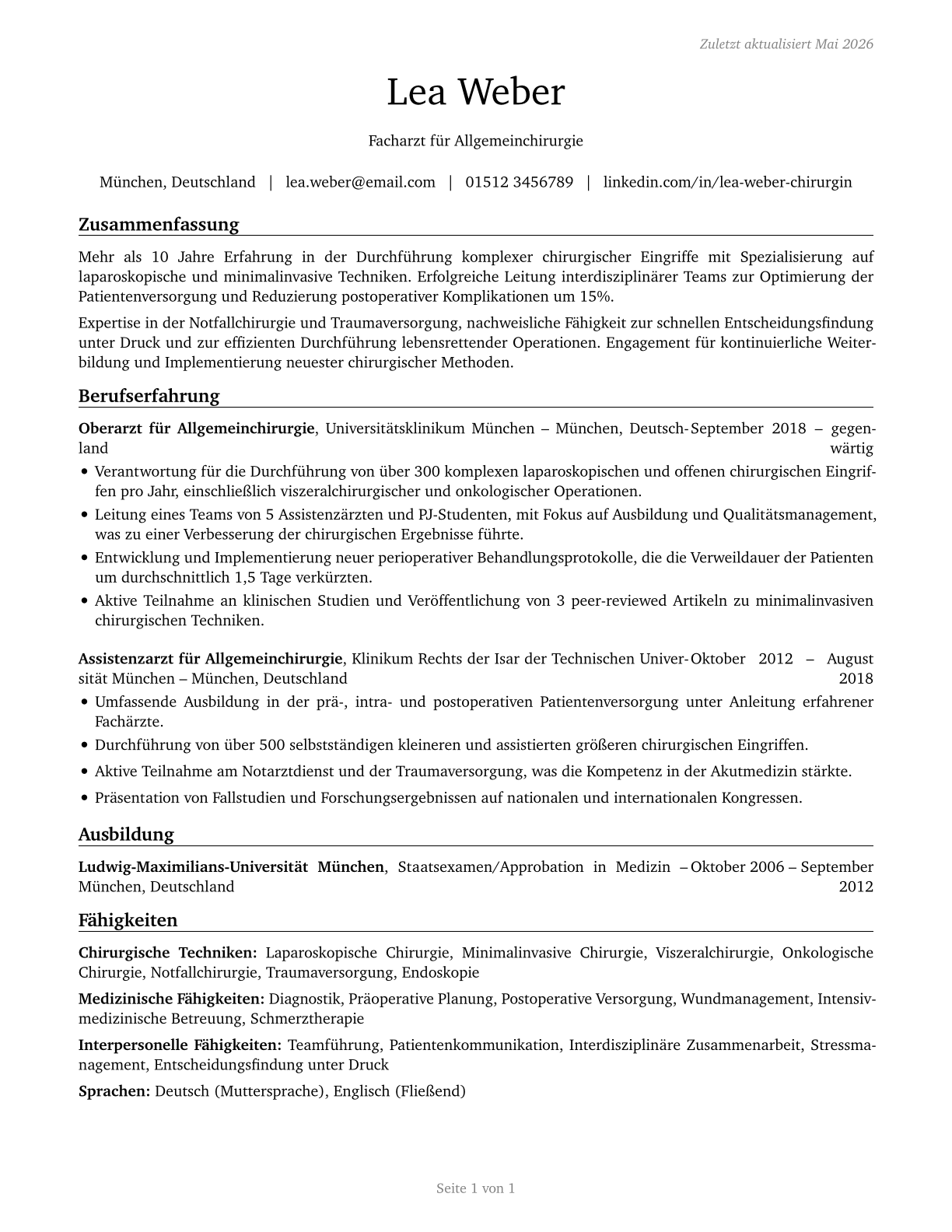 Surgeons, All Other CV in German — page 1