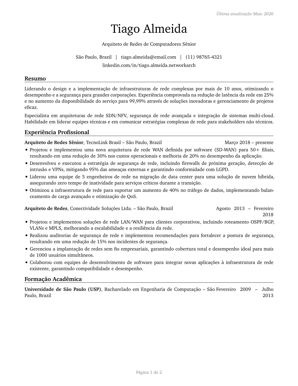 Computer Network Architects CV in Portuguese — page 1
