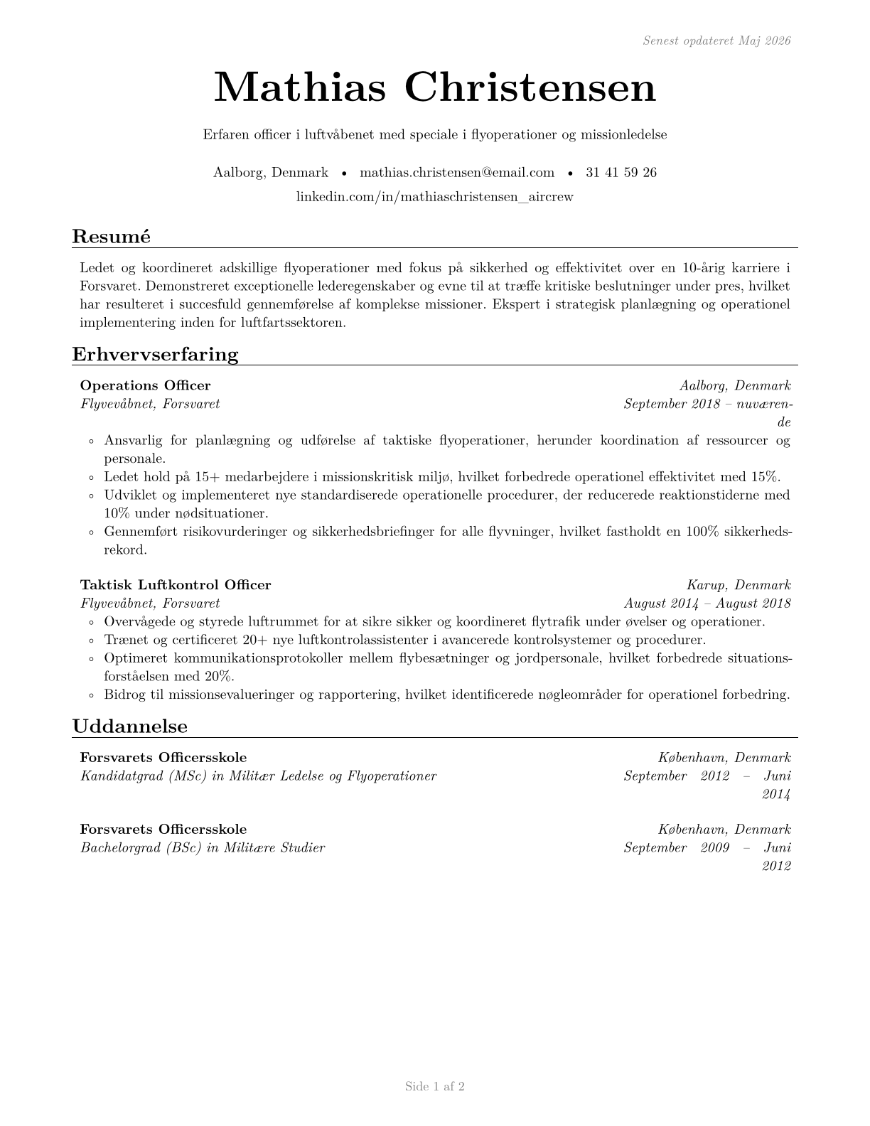Air Crew Officers CV in Danish — page 1