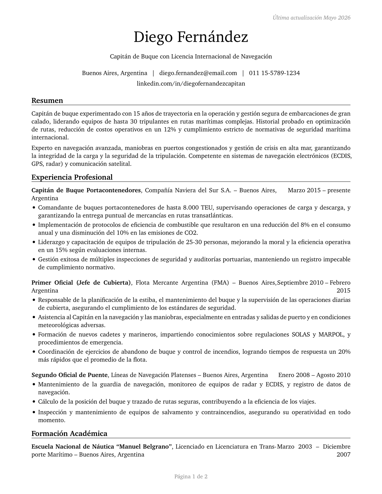 Captains, Mates, and Pilots of Water Vessels CV in Spanish — page 1
