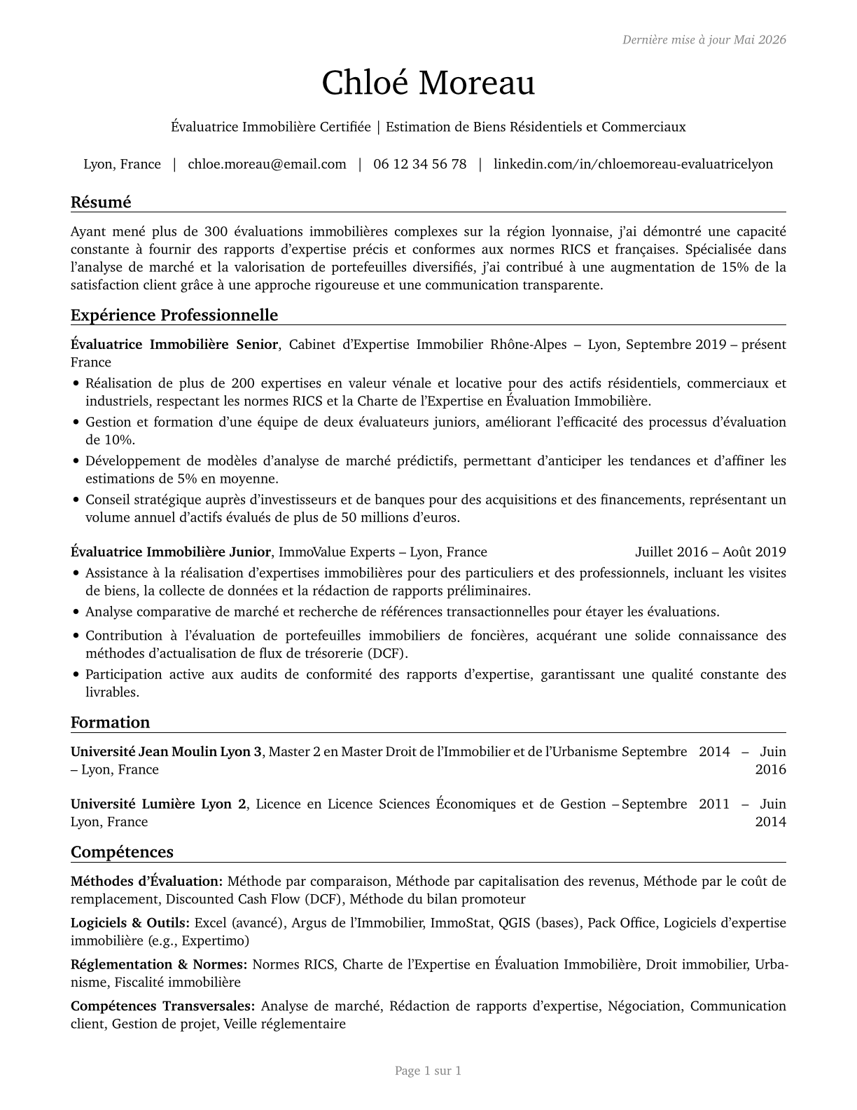 Appraisers and Assessors of Real Estate CV in French — page 1
