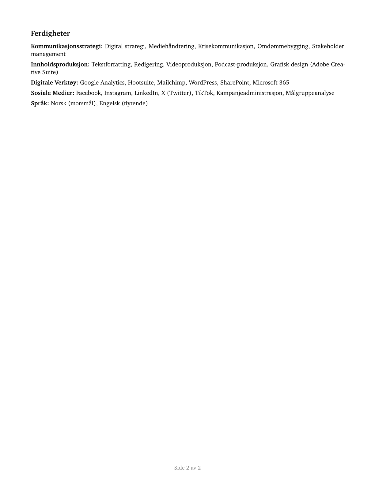 Media and Communication Workers, All Other CV in Norwegian_bokmal — page 2
