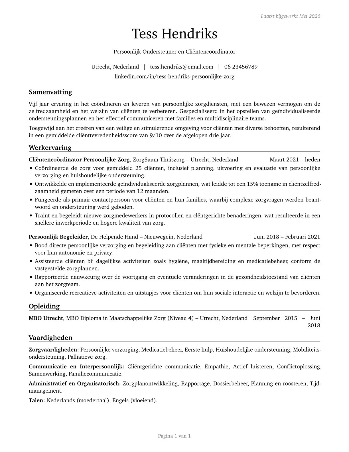 Personal Care and Service Workers, All Other CV in Dutch — page 1