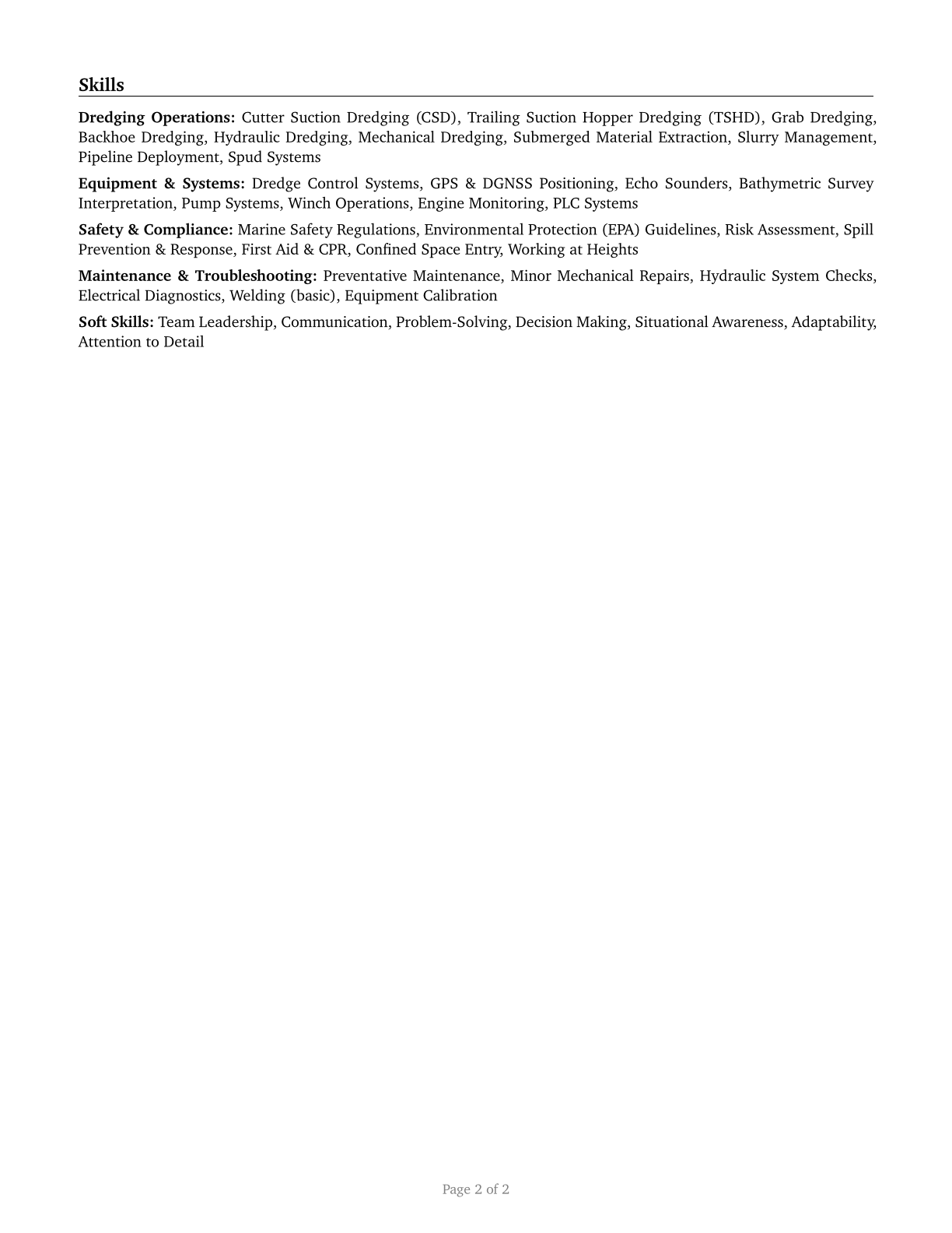 Dredge Operators CV in English — page 2