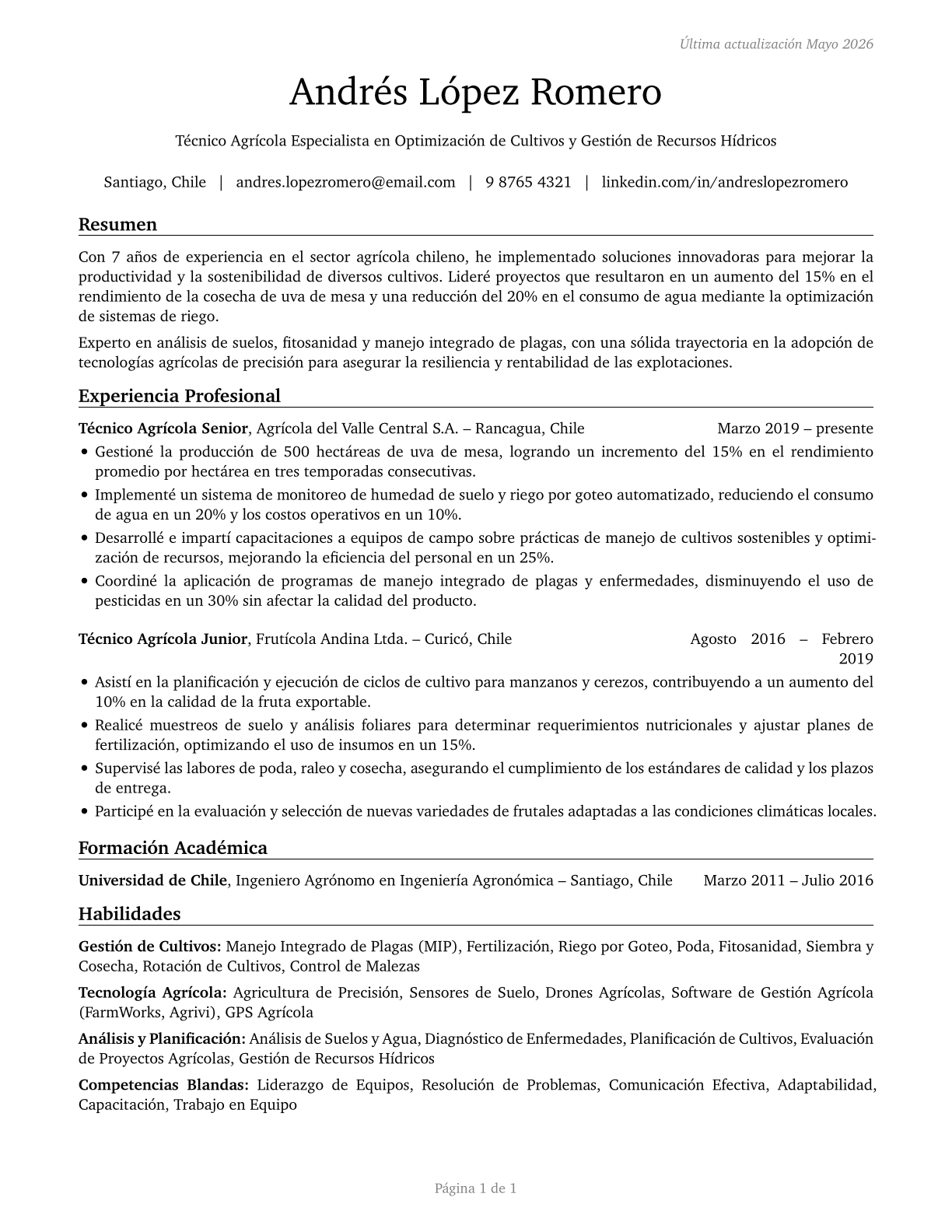 Agricultural Technicians CV in Spanish — page 1