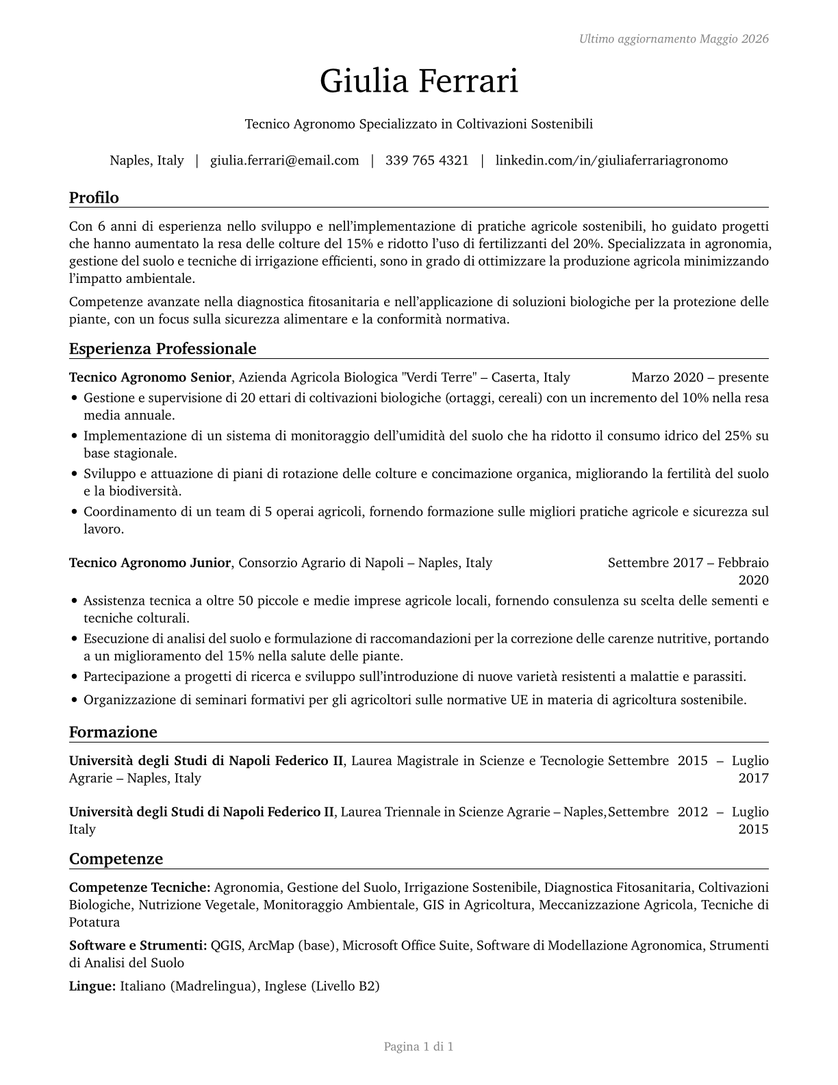 Agricultural Technicians CV in Italian — page 1