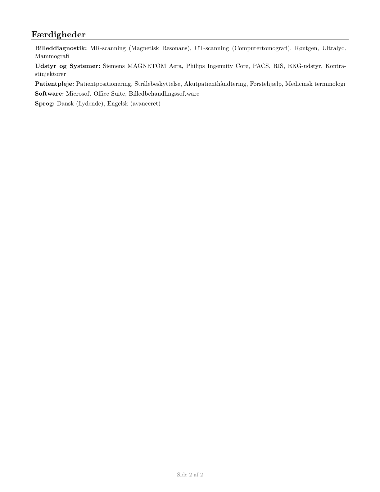 Radiologic Technologists and Technicians CV in Danish — page 2