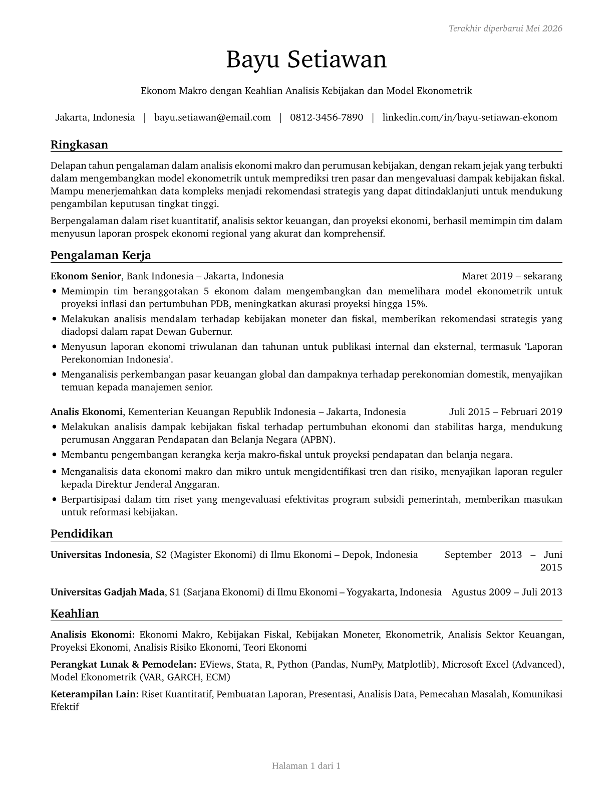Economists CV in Indonesian — page 1