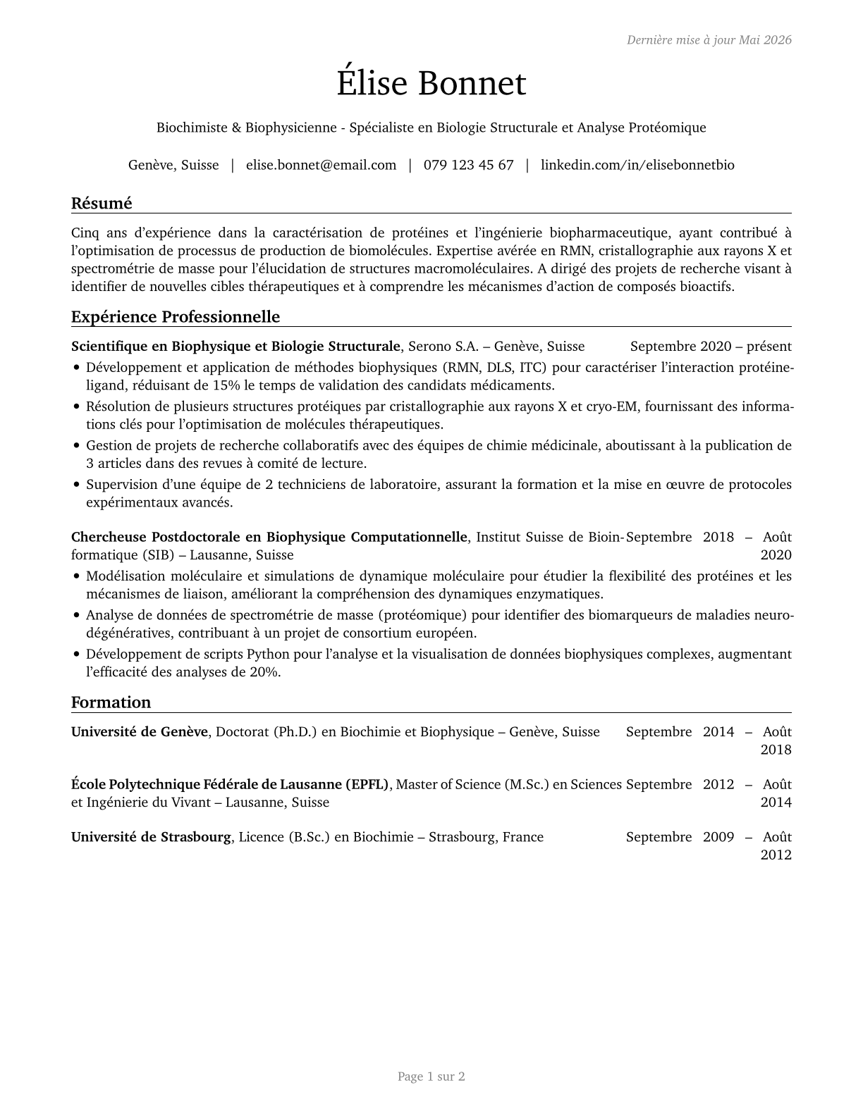 Biochemists and Biophysicists CV in French — page 1