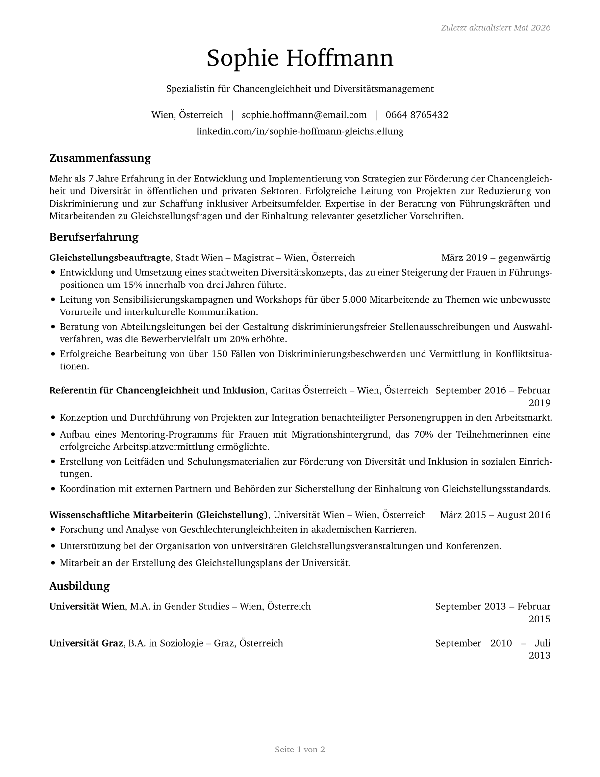 Equal Opportunity Representatives and Officers CV in German — page 1